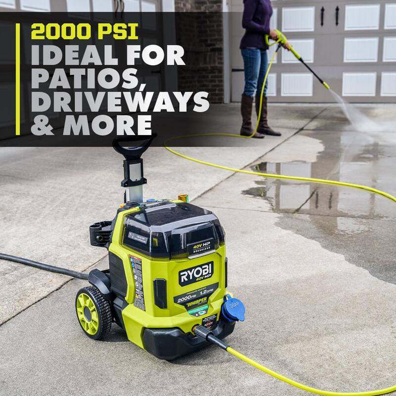 RYOBI 40V HP Brushless Whisper Series 2000 PSI 1.2 GPM Cold Water Electric Pressure Washer (Tool Only) - RY40306BTLVNM