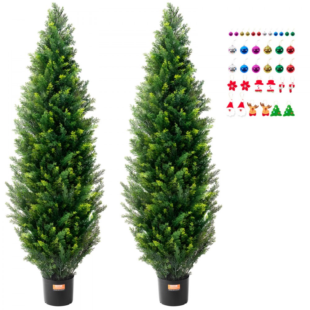 VEVOR 2 Pack 5' Artificial Cedar Topiary Tree Faux Plant UV Decor In/Outdoor - XSRGXJS60YCAVOMHCV0