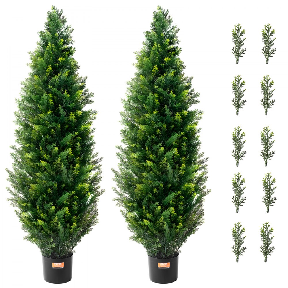 VEVOR 2 Pack 4' Artificial Cedar Topiary Tree Faux Plant UV Decor In/Outdoor - XSRGXJS48YCA5XA8BV0
