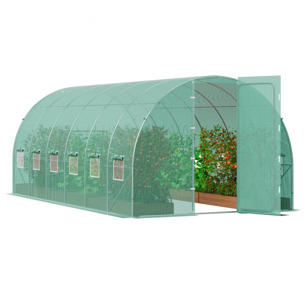 VEVOR Walk-in Tunnel Greenhouse 19.36x9.68x7.4ft Galvanized Frame PE Cover Green - SDXWS20X10X7C44VZV0