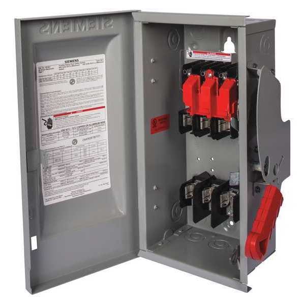 Interruptor de seguridad de fusibles Siemens, trabajo pesado, 600V CA, 3PST, 60 A, NEMA 3R - HF362J
