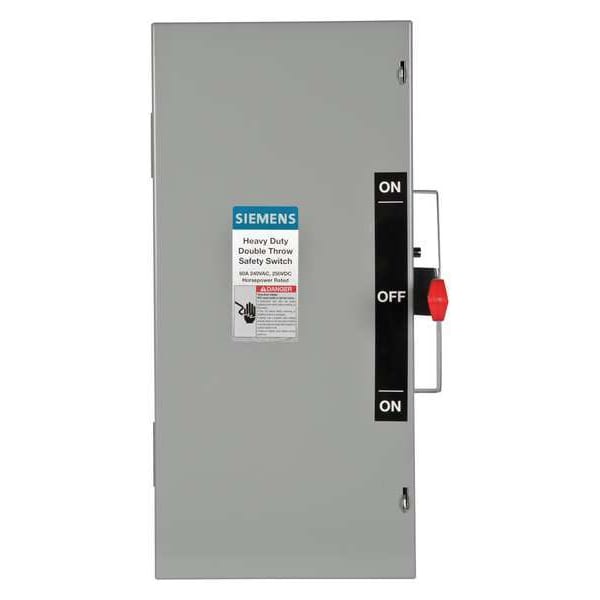 Interruptor de seguridad no fusible Siemens, servicio pesado, 240V CA, 2 polos sencillos tiro triple, 60 A, NEMA 1 - DTNF222
