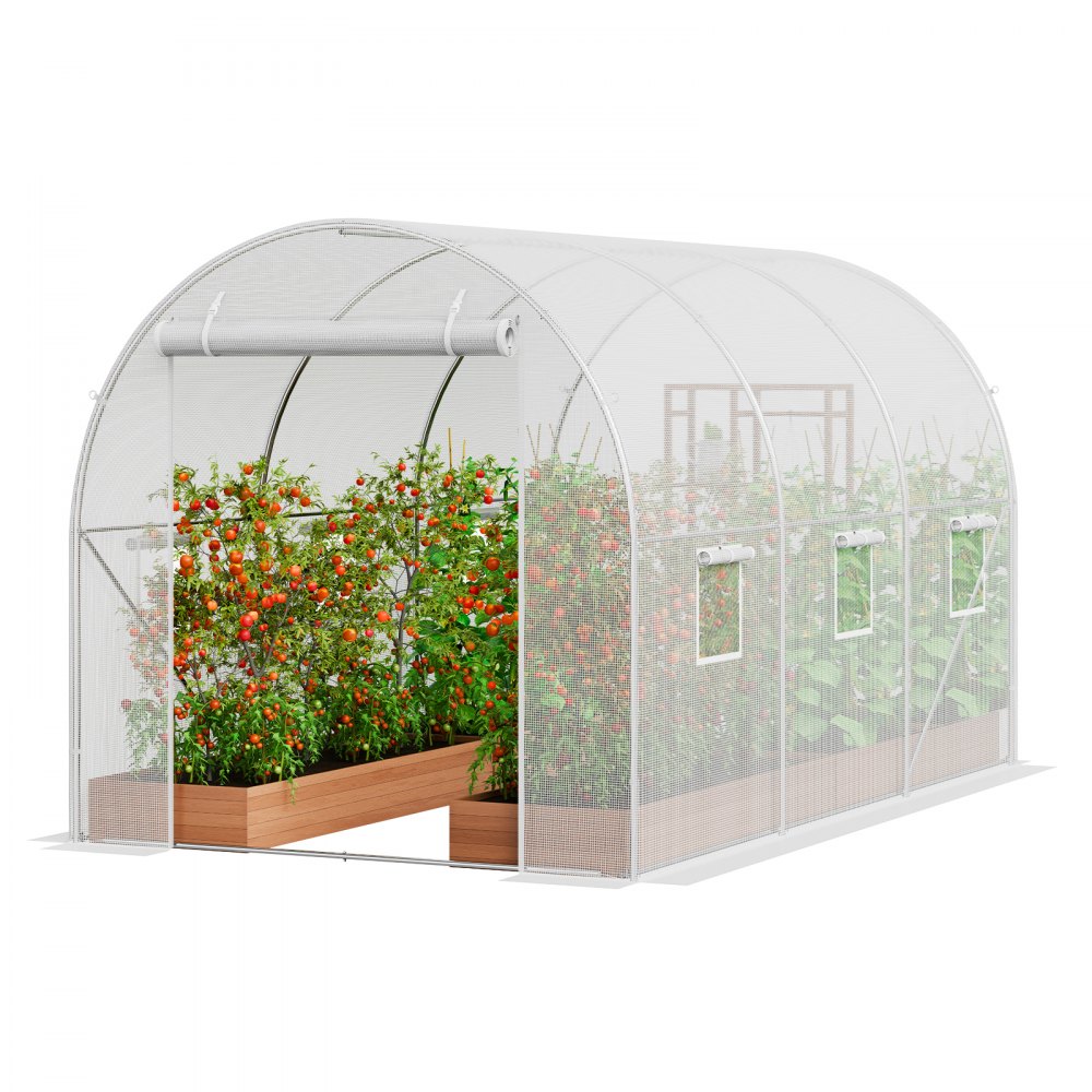 VEVOR Walk-in Tunnel Greenhouse 9.58x6.43x6.23ft Galvanized Frame PE Cover White - SDXWS10X7X7F4BYNQV0