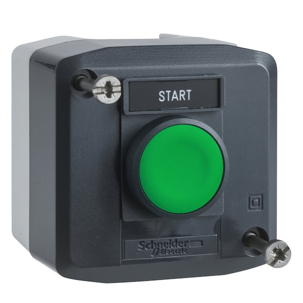 Estación de control completa de Schneider Electric, Harmony XALD, XALK, color gris oscuro, 1 botón verde de presión empotrable de 22mm con retorno por resorte, 1 NC Iniciar - XALD101H29