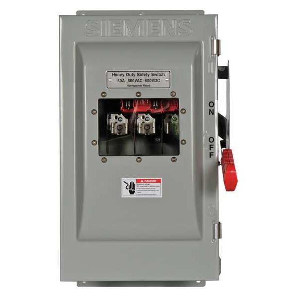 Interruptor de seguridad Siemens no fusible, servicio pesado, 600V CA, 3PST, 60 A, NEMA 3R - HNF362JW