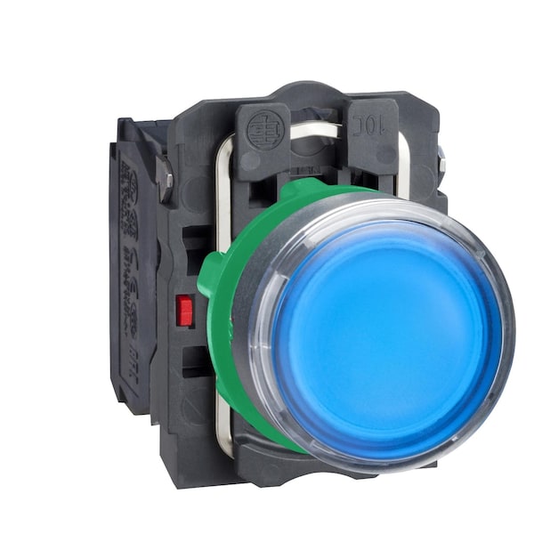 Schneider Electric Botón pulsador iluminado, Harmony XB5, plástico, color azul, hundido, 22mm, LED universal, lente lisa, 1NA + 1NC, 24V CA CC - XB5AW36B5