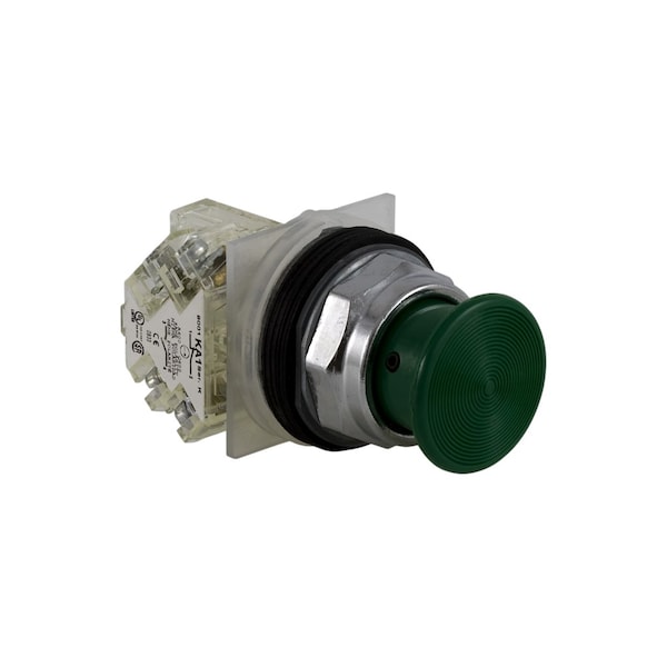 Schneider Electric Botón pulsador, Harmony 9001K, metal, seta 35mm, verde, 30mm, retorno por resorte, 1 contacto normalmente abierto - 9001KR24GH13