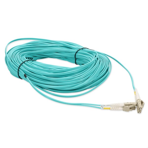 Cable de parche de fibra óptica dúplex recto Aqua OM4 LC macho a LC macho de 250FT