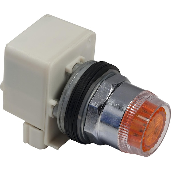 Cabeza de botón de empuje iluminada Square D, Harmony 9001K, metal, protección de plástico empotrada, ámbar, 30 mm, retorno de resorte, 110-120V - 9001K1L1A