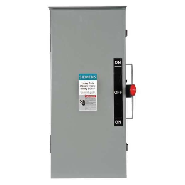 Interruptor de seguridad no fusible Siemens, servicio pesado, 600V CA, 3PST, 100 A, NEMA 3R - DTNF363R.