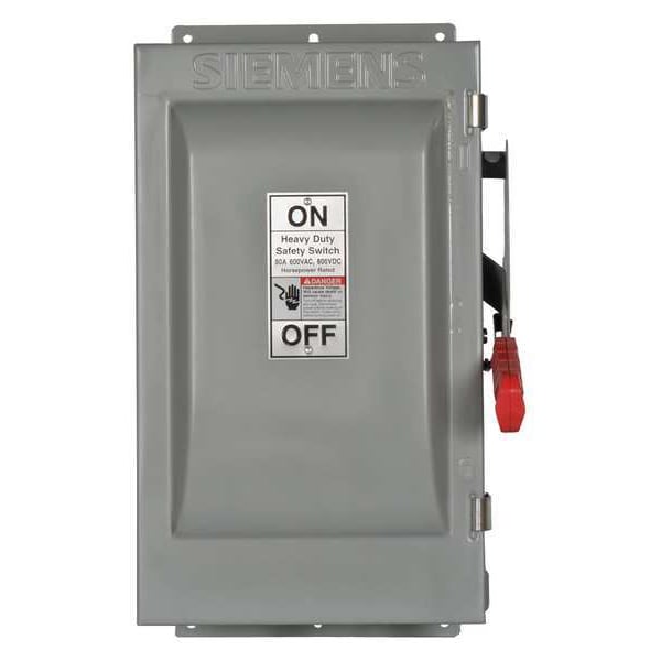 Interruptor de seguridad Siemens no fusible, servicio pesado, 600V CA, 3 polos, 60 A, NEMA 3R - HNF362J
