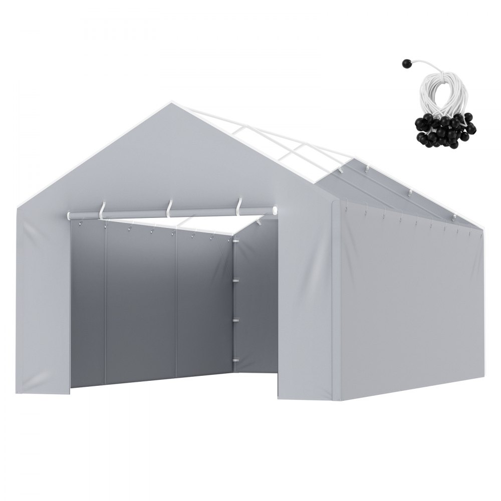 VEVOR Carport Replacement Canopy Cover Side Wall 12 x 20 ft, Garage Tent Shelter Tarp Heavy-Duty Waterproof & UV Protected, Easy Installation with Ball Bungees,Grey (Top and Frame Not Included) - CKPB12X20FTHJ9ULEV0