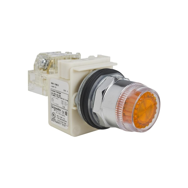 Cabeza de botón pulsador iluminado Square D, Harmony 9001K, metal, protector de plástico empotrado, verde, 30mm, retorno por resorte, LED verde, 24-28V - 9001K1L35LGG
