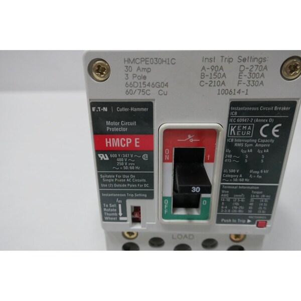Eaton Cutler-Hammer 3P 30A AMP 600V-AC 250V-DC MOLDED CASE CIRCUIT BREAKER - HMCPE030H1C
