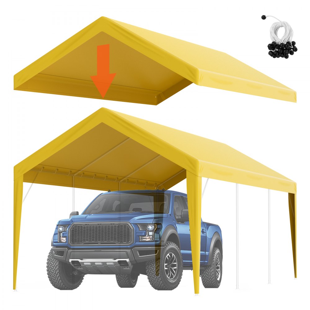 VEVOR Carport Replacement Canopy Cover 10 x 20 ft, Garage Top Tent Shelter Tarp Heavy-Duty Waterproof & UV Protected, Easy Installation with Ball Bungees,Beige (Only Top Cover, Frame Not Include) - CKPB10X20FTMRCY4TV0