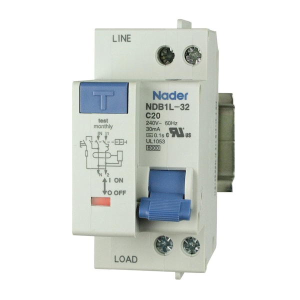 Asi Circuit Breaker, NDB1L-32C Series, 20A, 2 Pole, 240V AC, 4.5kA, C Curve - NDB1L-32C-20-240V
