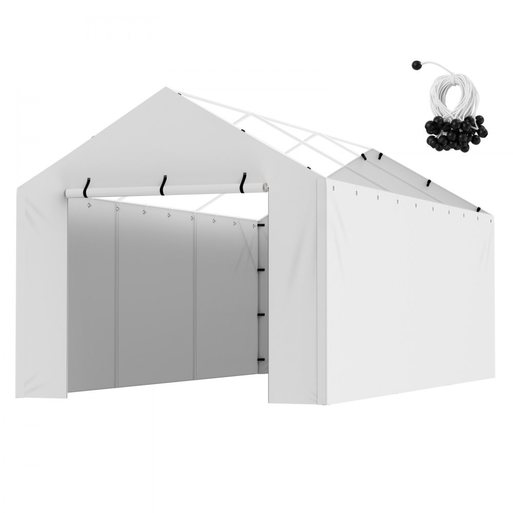 VEVOR Carport Replacement Canopy Cover Side Wall 10 x 20 ft, Garage Tent Shelter Tarp Heavy-Duty Waterproof & UV Protected, Easy Installation with Ball Bungees,White (Top and Frame Not Included) - CKPB10X20FTB4WT93V0