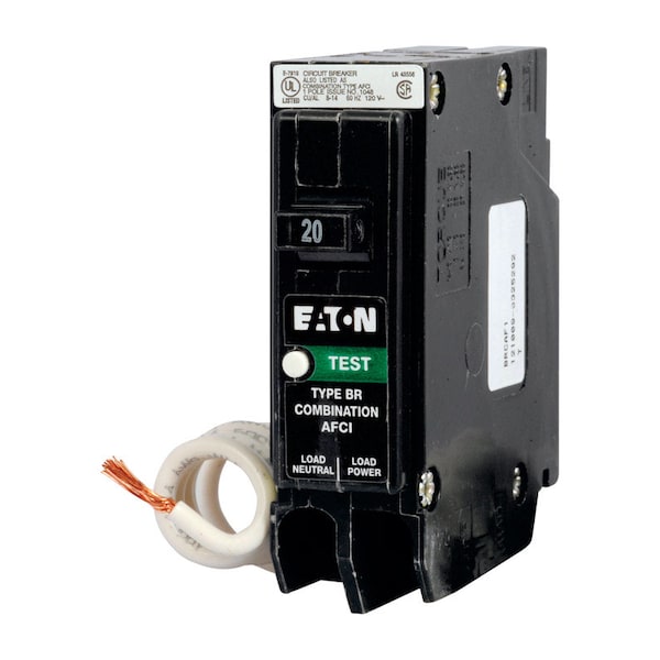 Eaton Cutler-Hammer Circuit Breaker, BR Series, 20A, 1 Pole, 120V AC, 10kA - BRN120AF