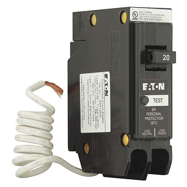 Eaton Circuit Breaker, BR Series, 20A, 1 Pole, 120/240V AC, 10kA - BRN120GF