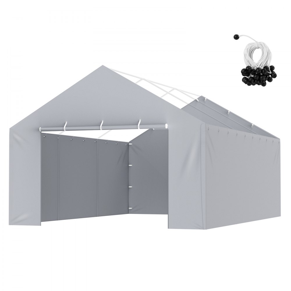 VEVOR Carport Replacement Canopy Cover Side Wall 13 x 20 ft, Garage Tent Shelter Tarp Heavy-Duty Waterproof & UV Protected, Easy Installation with Ball Bungees,Grey (Top and Frame Not Included) - CKPB13X20FTH07RMFV0