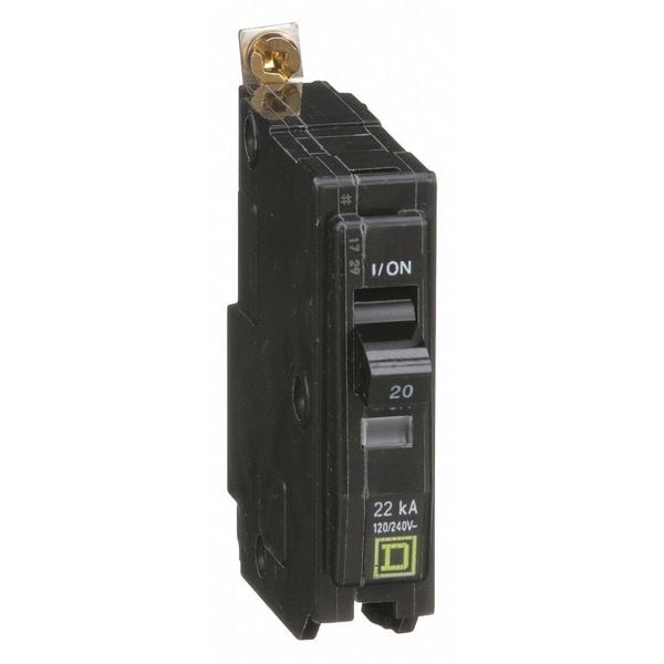 Square D Miniature Circuit Breaker, QOB Series, 20A, 1 Pole, 120/240V AC, 22kA at 120/240V AC - QOB120VH