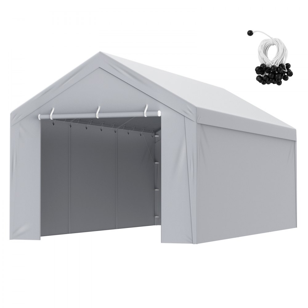 VEVOR Carport Replacement Canopy Cover Top + Side Wall 10 x 20 ft, Garage Tent Shelter Tarp Heavy-Duty Waterproof & UV Protected, Easy Installation with Ball Bungees,White (Frame Not Included) - CKPB10X20FTH27H20V0