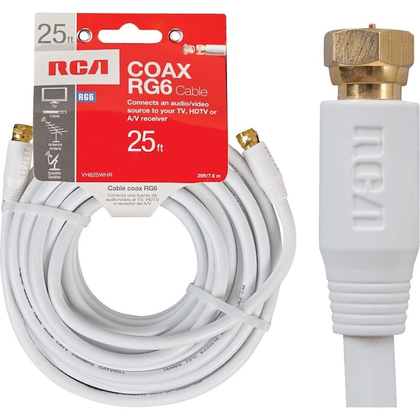 Cable coaxial Audiovox 25' WHT RG6 - VH625WHR
