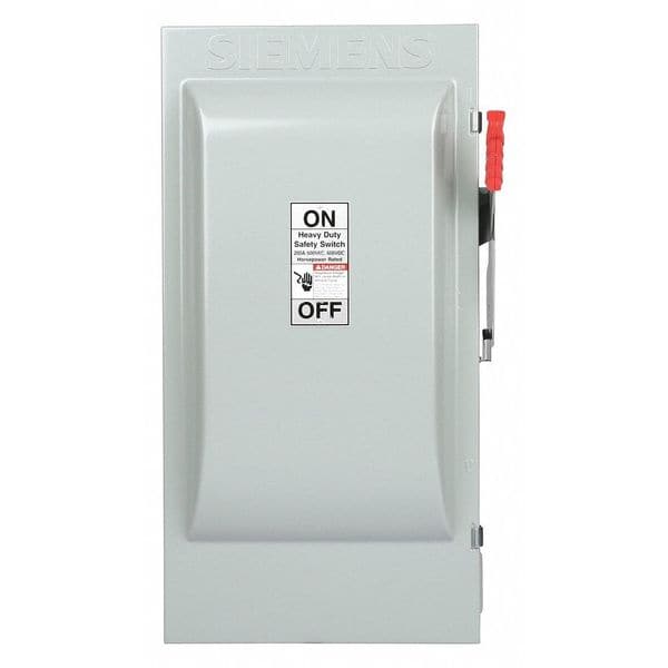 Interruptor de seguridad Siemens con fusible, heavy duty, 600V AC, 3PST, 200 A, NEMA 3R - HF364J.