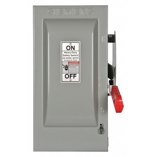 Interruptor de seguridad con fusible Siemens, servicio pesado, 600V AC, 2PST, 30 A, NEMA 1 - HF261