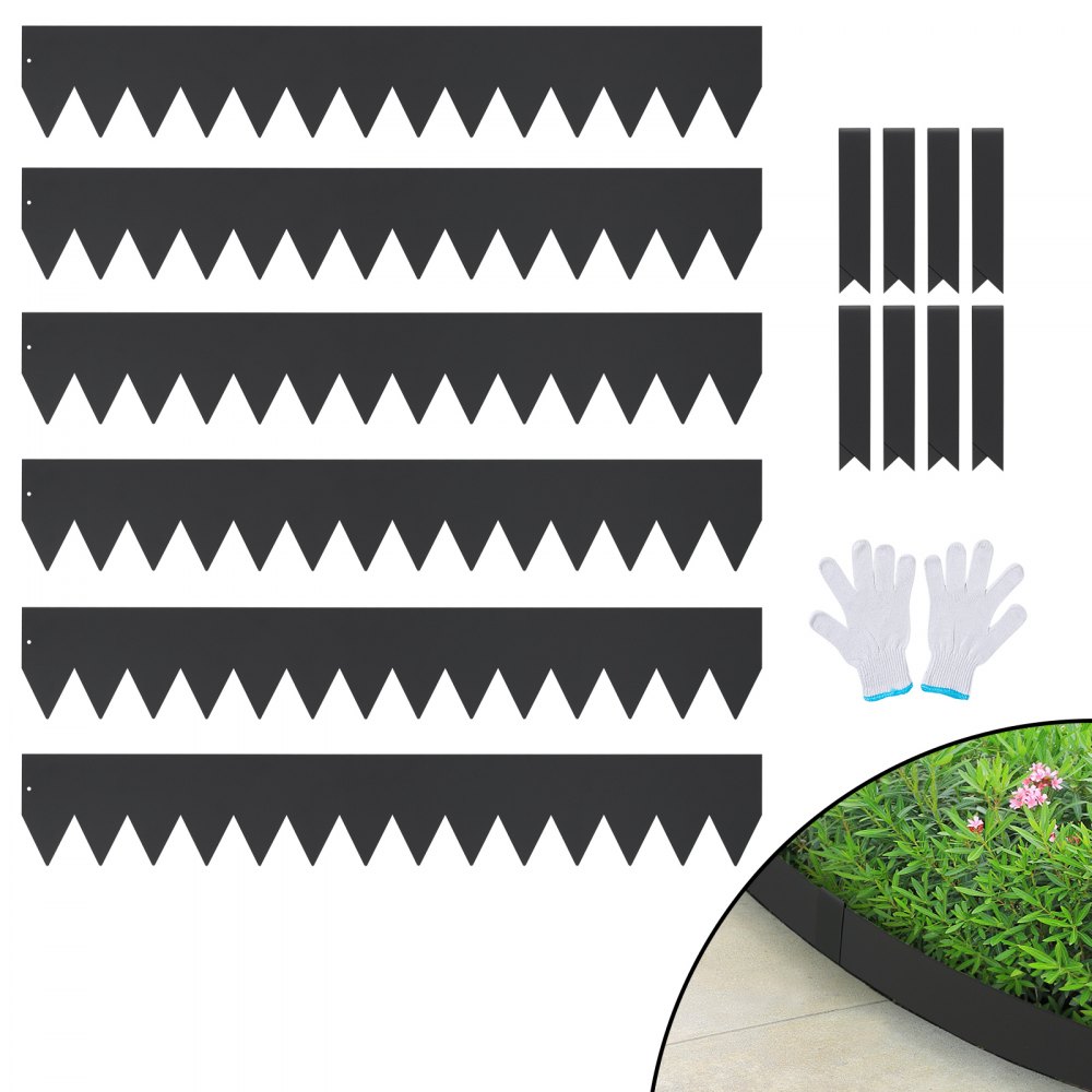 VEVOR Steel Landscape Edging, 6-pack Steel Garden Edging Borders, 40" L x 6" H Strips, Hammer-in Edging Border with 8 Clips, Bendable Metal Landscape Edging for Yard, Garden, Lawn - CPPZ6INCH20FXZ0MSV0