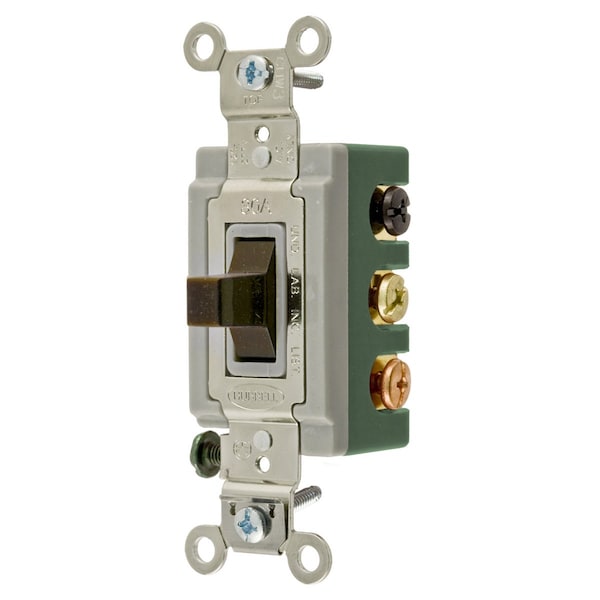 Interruptor basculante industrial Bryant, doble polo doble tiro centro apagado 30A 120/277V AC cableado trasero/lateral color café - 3025BRN