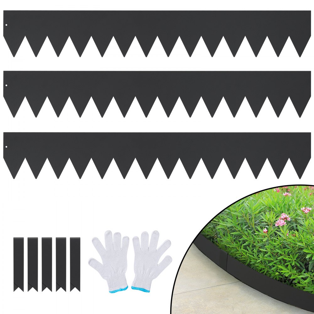 VEVOR Steel Landscape Edging, 3-pack Steel Garden Edging Borders, 40" L x 6" H Strips, Hammer-in Edging Border with 5 Clips, Bendable Metal Landscape Edging for Yard, Garden, Lawn - CPPZ6INCH10FIGLUQV0