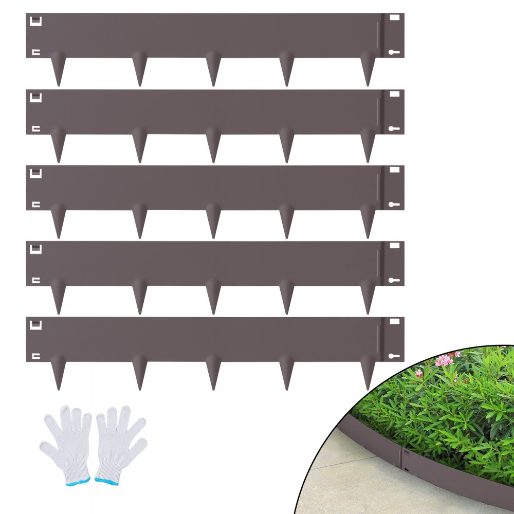 VEVOR Steel Landscape Edging, 5-pack Steel Garden Edging Borders, 39" L x 3" H Strips, Hammer-in Edging Border, Bendable Metal Landscape Edging for Yard, Garden, 3.15" Spike Height, Brown - CPPZ3INCH162AMBZEV0