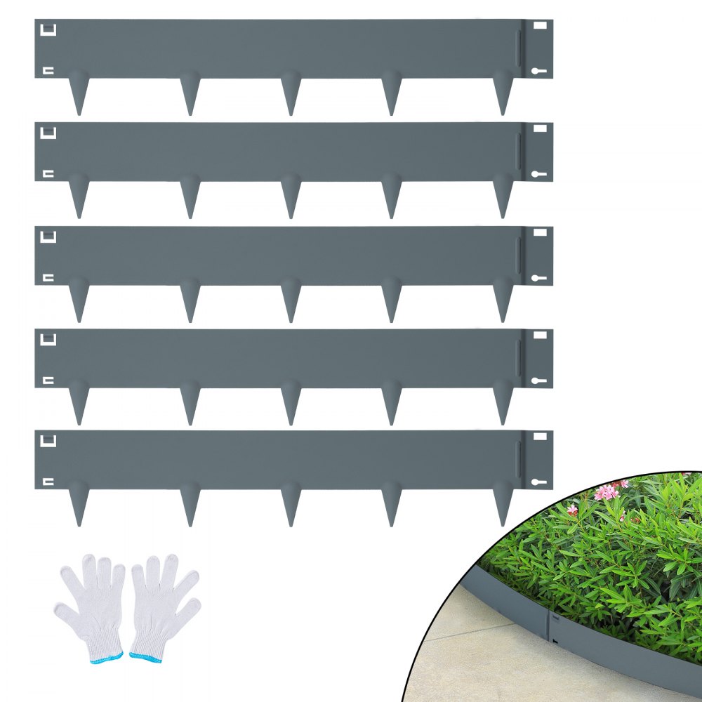 VEVOR Steel Landscape Edging, 5-pack Steel Garden Edging Borders, 39" L x 4" H Strips, Hammer-in Edging Border, Bendable Metal Landscape Edging for Yard, Garden, Lawn, 3.15" Spike Height, Dark Gray - CPPZ4INCH162RDA19V0