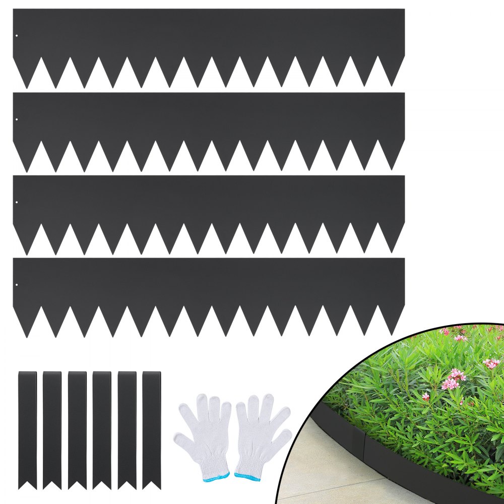 VEVOR Steel Landscape Edging, 4-pack Steel Garden Edging Borders, 40" L x 8" H Strips, Hammer-in Edging Border with 6 Clips, Bendable Metal Landscape Edging for Yard, Garden, Lawn - CPPZ8INCH133HVLDOV0