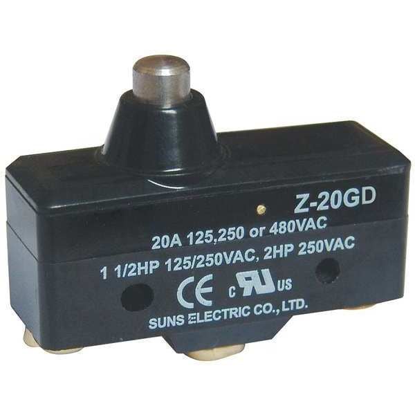 Interruptor de acción rápida industrial Zoro Select, émbolo, actuador corto, SPDT, capacidad de contacto de 20A @ 480V CA - 5JEE9