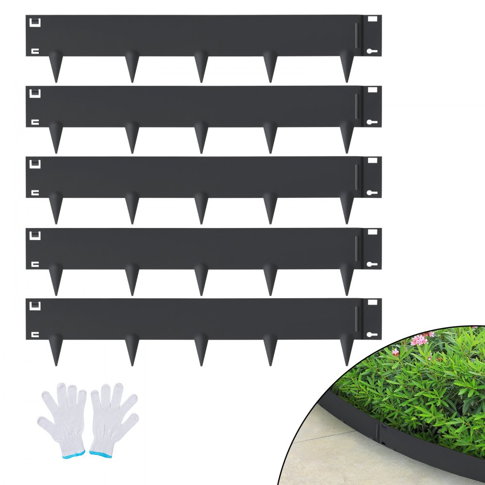 VEVOR Steel Landscape Edging, 5-pack Steel Garden Edging Borders, 39" L x 4" H Strips, Hammer-in Edging Border, Bendable Metal Landscape Edging for Yard, Garden, Lawn, 3.15" Spike Height, Black - CPPZ4INCH162YC9MOV0