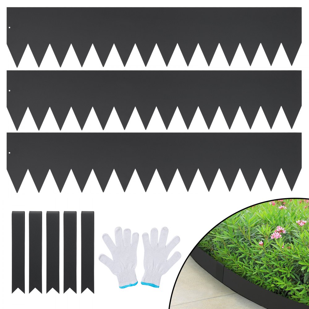 VEVOR Steel Landscape Edging, 3-pack Steel Garden Edging Borders, 40" L x 8" H Strips, Hammer-in Edging Border with 5 Clips, Bendable Metal Landscape Edging for Yard, Garden, Lawn - CPPZ8INCH10F1ZUNBV0