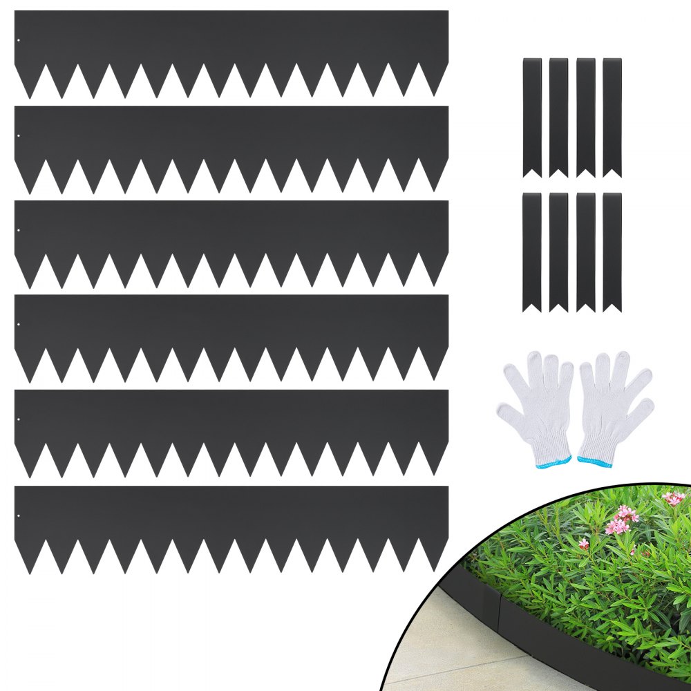VEVOR Steel Landscape Edging, 6-pack Steel Garden Edging Borders, 40" L x 8" H Strips, Hammer-in Edging Border with 8 Clips, Bendable Metal Landscape Edging for Yard, Garden, Lawn - CPPZ8INCH20FX9BRIV0