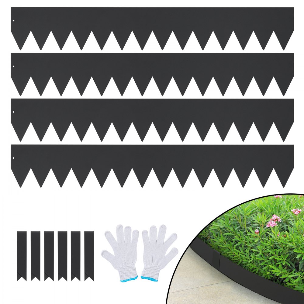 VEVOR Steel Landscape Edging, 4-pack Steel Garden Edging Borders, 40" L x 6" H Strips, Hammer-in Edging Border with 6 Clips, Bendable Metal Landscape Edging for Yard, Garden, Lawn - CPPZ6INCH133SDAOEV0