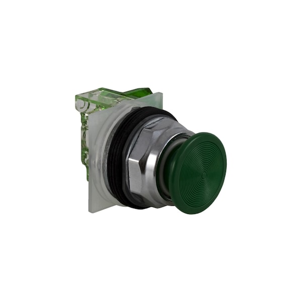 Botón pulsador Square D, Harmony 9001K, metal, champiñón de plástico de presión de 35 mm, verde, 30 mm, retorno por resorte, 1 NA - 9001KR4GH5.