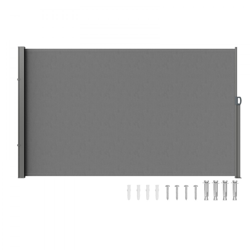 VEVOR Retractable Side Awning, 63''x 118'' Outdoor Privacy Screen, 180g Polyester Water-proof Retractable Patio Screen, UV 30+ Room Divider Wind Screen for Patio, Backyard, Balcony, Gray - KSSCP160X300IWJV6V0