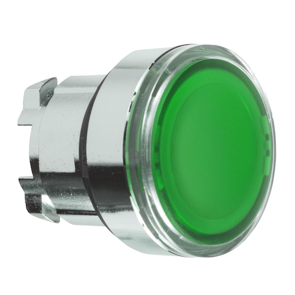 Schneider Electric Head para botón pulsador iluminado, Harmony XB4, metálico, verde empotrable, 22mm, LED universal, para leyenda de inserción - ZB4BA38.