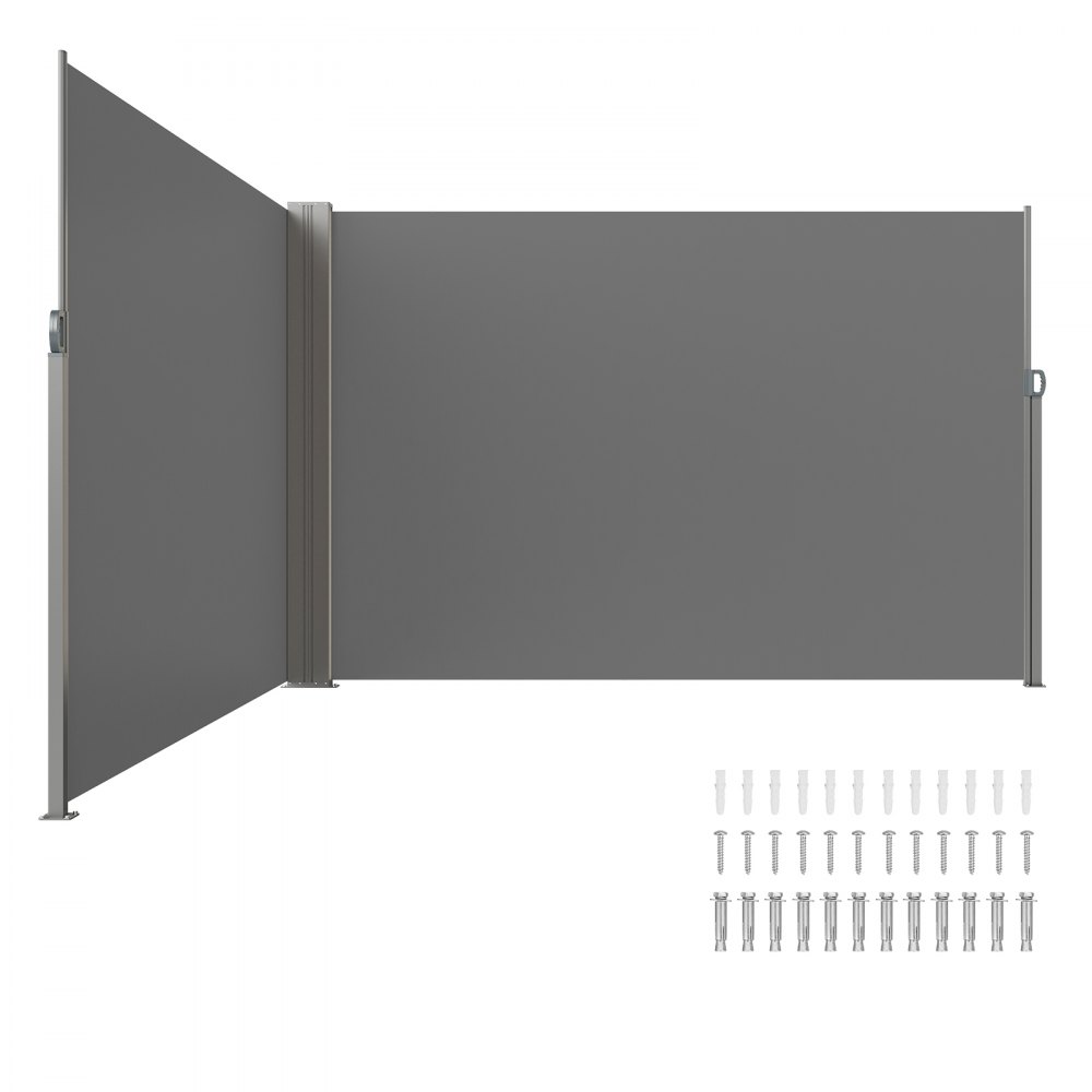 VEVOR Retractable Side Awning, 79''x 236'' Outdoor Privacy Screen, 180g Polyester Water-proof Retractable Patio Screen, UV 30+ Room Divider Wind Screen for Patio, Backyard, Balcony, Gray - KSSCP200X600QPNQGV0