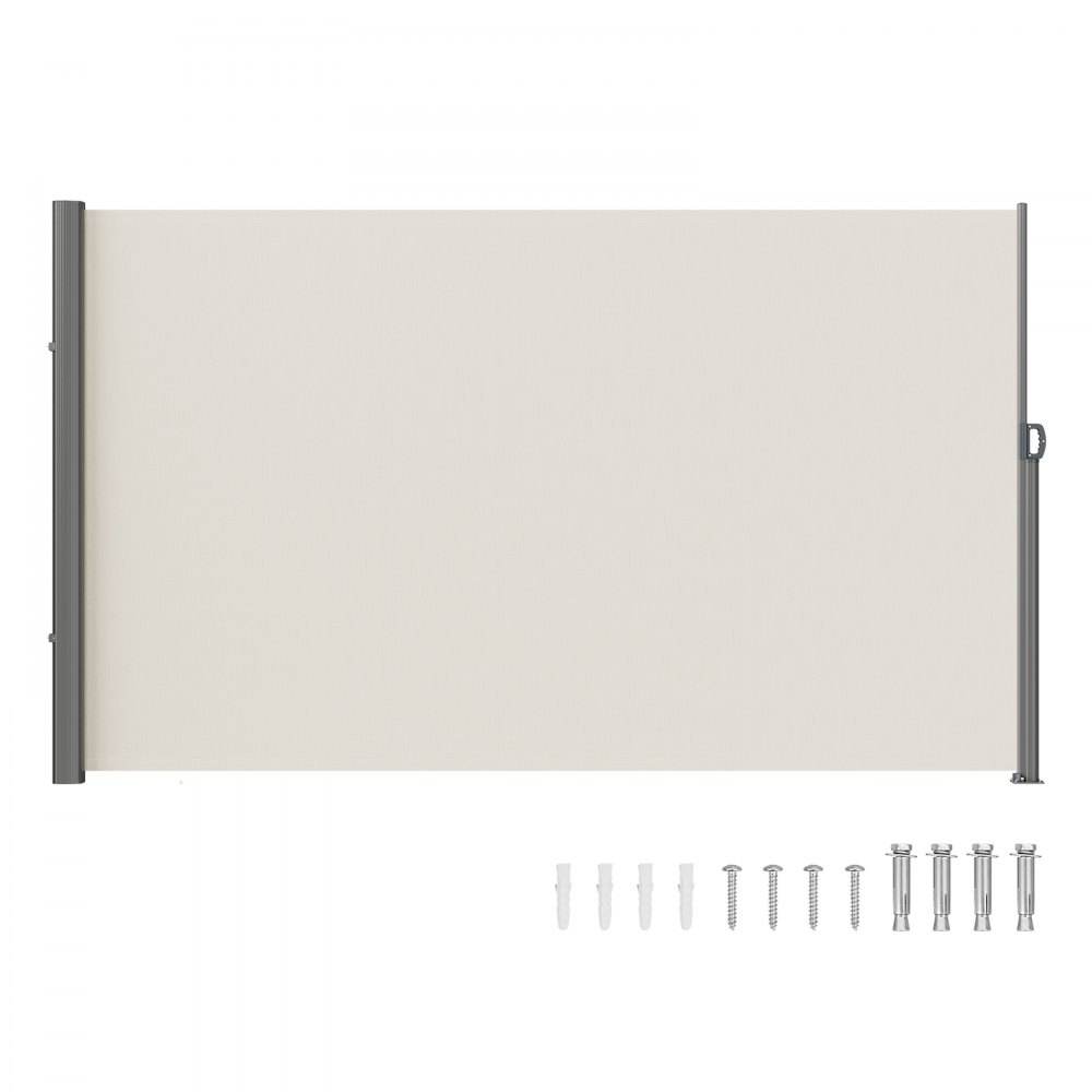 VEVOR Retractable Side Awning, 63''x 118'' Outdoor Privacy Screen, 180g Polyester Water-proof Retractable Patio Screen, UV 30+ Room Divider Wind Screen for Patio, Backyard, Balcony, Beige - KSSCP160X300B18WCV0