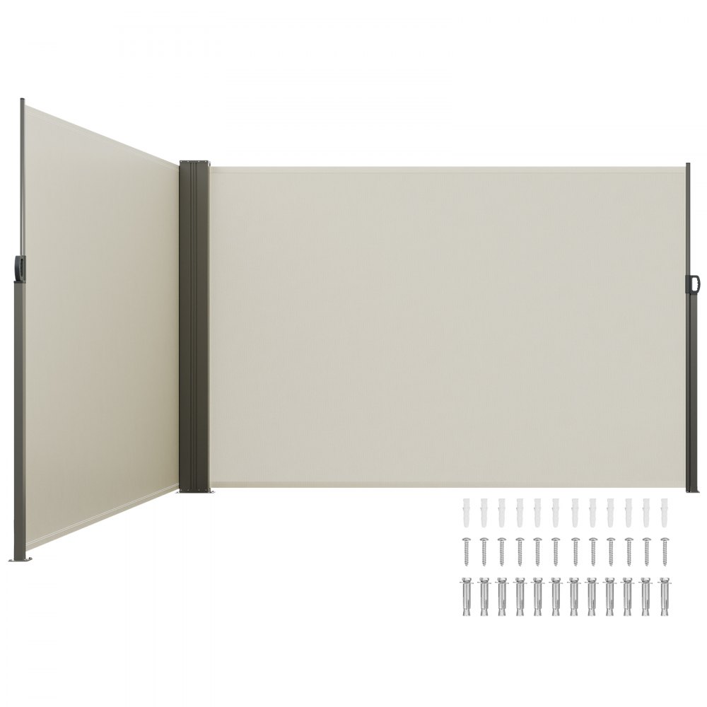 VEVOR Retractable Side Awning, 79''x 236'' Outdoor Privacy Screen, 180g Polyester Water-proof Retractable Patio Screen, UV 30+ Room Divider Wind Screen for Patio, Backyard, Balcony, Beige - KSSCP200X600HPSZPV0