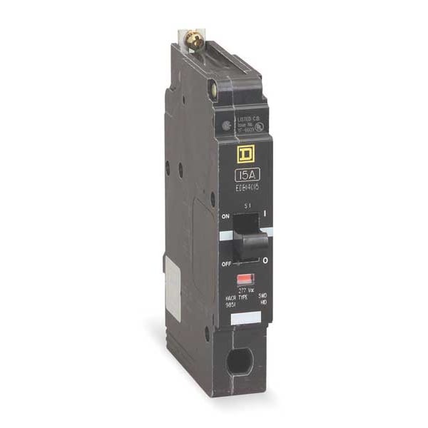 Square D Miniature Circuit Breaker, EGB Series, 15A, 1 Pole, 277V AC, 65kA at 120V AC - EGB14015