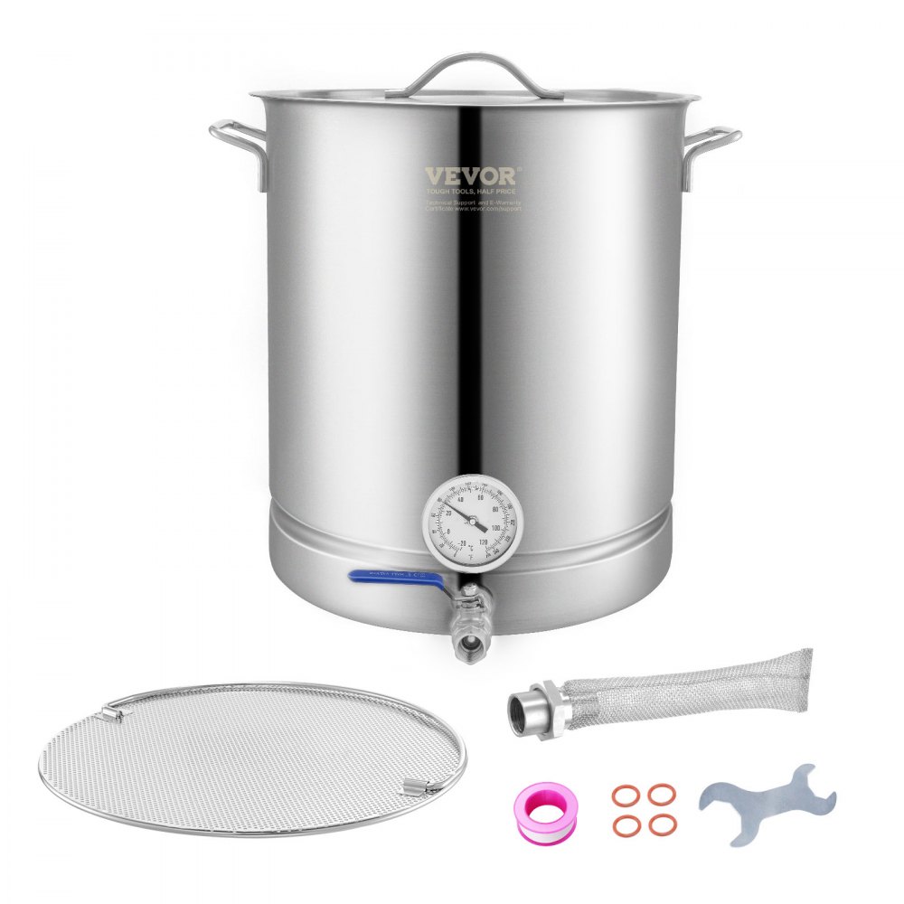 VEVOR Stainless Steel Kettle, 16 GALLON Brewing Pot, Tri Ply Bottom for Beer, Brew Kettle Pot, Home Brewing Supplies Includes Lid, Handle, Thermometer, Ball Valve Spigot, Filter, Filter Tray - DWDJQFNJH16JRL3FKV0