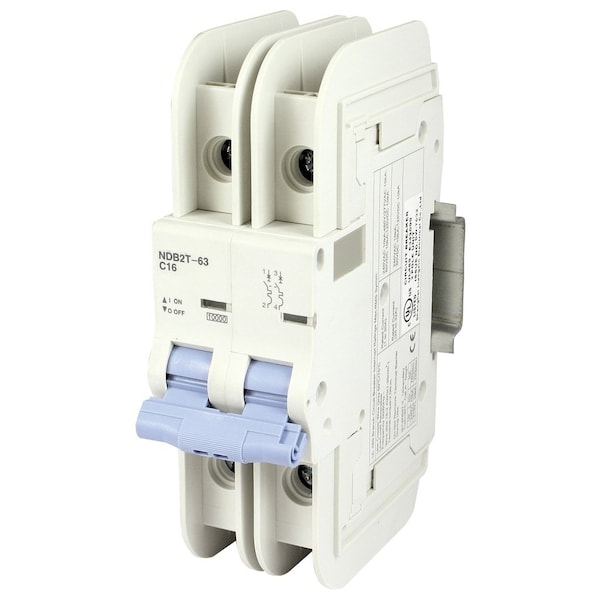 Automation Systems Interconnect 16 Amp Circuit Breaker, Din Rail Mount, 2 Pole, 277/480 V AC 125V DC, C Trip Curve - NDB2T-63C16-2L