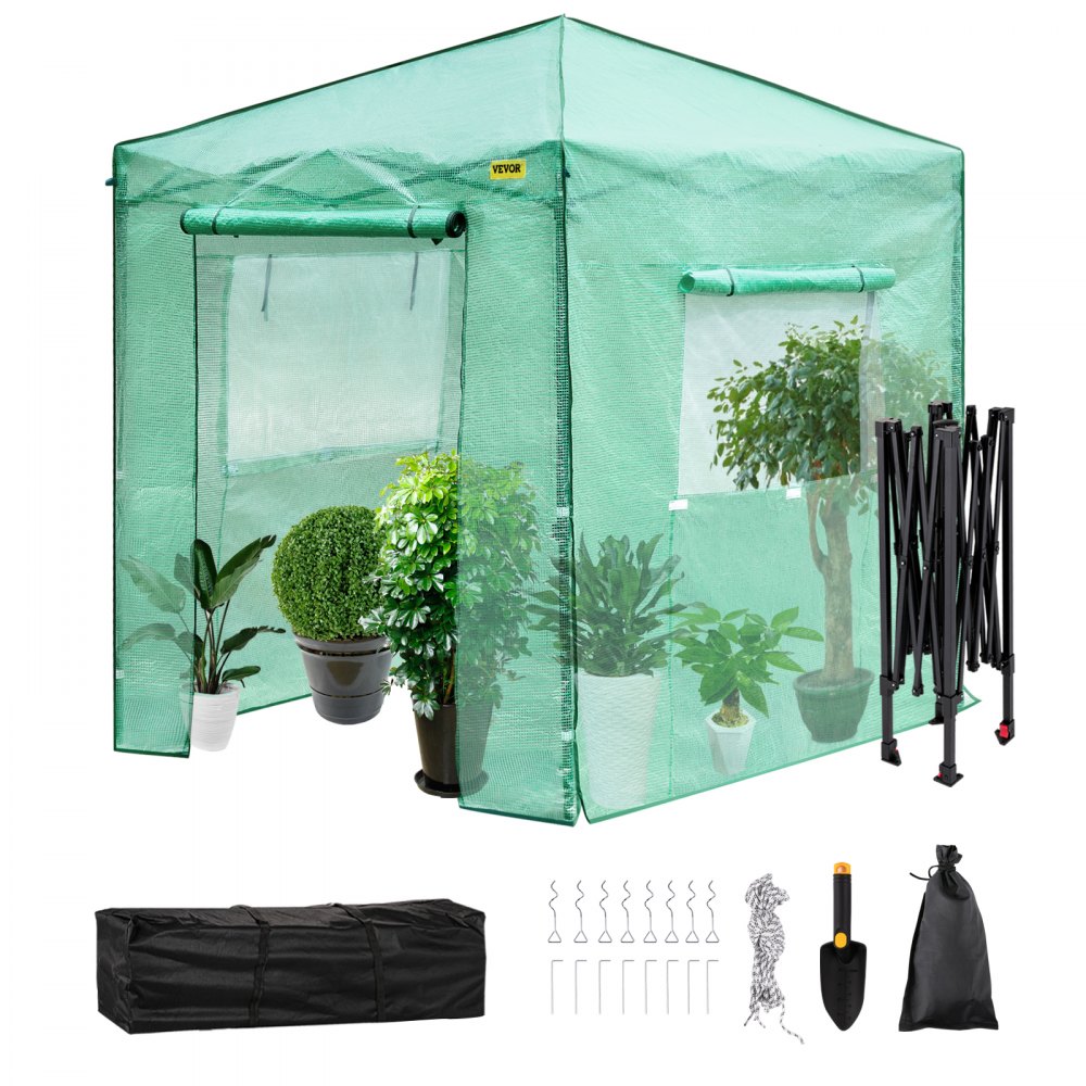 VEVOR 8'x 6'x 8' Pop-Up Greenhouse, Set Up in Minutes, Portable Greenhouse with Doors & Windows. High Strength PE Cover & Powder-Coated Steel Construction - HYWSCWP-868FZB5WDV0